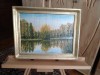 Tablou peisaj la cu stuf, Peisaje, Ulei, Realism