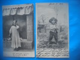 HOPCT 1834 COPII-ROMANTICA-FRANTA-LOT 2 CARTI POSTALE VECHI-CIRCULATE