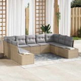 VidaXL Set de canapele pentru grădină cu pernă 9 pcs Bej Rattan poli 3347220