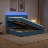 Cumpara ieftin Pat cu LED si saltea Albastru inchis 160 x 200 cm Catifea