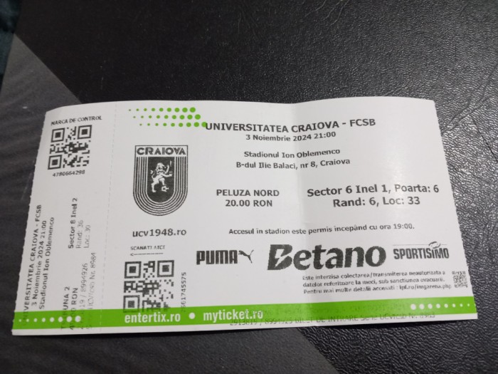 Bilet U Craiova - FCSB