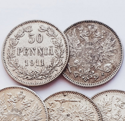 290 Finlanda 50 pennia 1911 Aleksandr II / III / Nikolai II km 2 argint foto