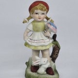 Fetita cu iepuras - Bibelou portelan german vintage Kowa Style - Hand Gemalt (pictat manual)