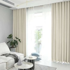 Draperie din catifea blackout cu rejansa transparenta cu ate pentru galerie, Madison, 150x250 cm, densitate 700 g/ml, Meringue, 1 buc
