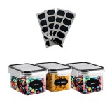 Recipiente etanse de depozitare Koken, plastic fara BPA, Set 3 Caserole, Transparent/Negru - Set 3 recipiente 0.8L