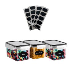 Recipiente etanse de depozitare Koken, plastic fara BPA, Set 3 Caserole, Transparent/Negru - Set 3 recipiente 0.8L