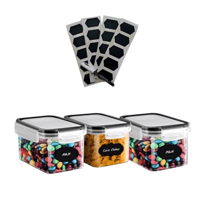 Recipiente etanse de depozitare Koken, plastic fara BPA, Set 3 Caserole, Transparent/Negru - Set 3 recipiente 0.8L foto