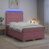 Cumpara ieftin Pat boxspring cu saltea cu benzi LED Roz 120 x 200 cm Catifea