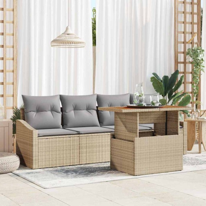 vidaXL Set de canapele pentru grădină cu pernă 5 pcs Bej Rattan poli 3349769