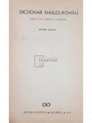 Andrei Bantas - Dictionar englez-roman (editia 1968) foto