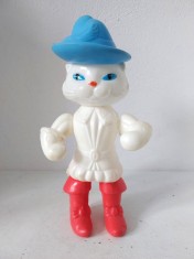 Motanul incaltat, jucarie veche URSS, anii 70-80, import in Romania comunista, plastic, 24 cm, jucarie colectie