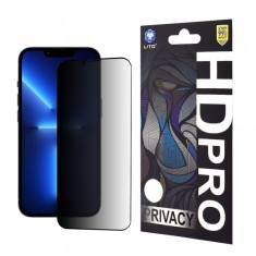 Folie de protectie Ecran Privacy Lito HD Pro pentru Apple iPhone 14 Plus / 13 Pro Max, Sticla Securizata, Full Glue