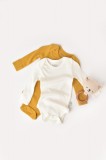 Cumpara ieftin Set 2 body-uri cu maneca lunga bebe unisex din bumbac organic si modal - Mustar/Ecru, BabyCosy (Marime: 18-24 Luni)