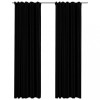 Perdele opace aspect panza, carlige, 2 buc., negru, 140x245 cm