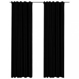 Cumpara ieftin Perdele opace aspect panza, carlige, 2 buc., negru, 140x225 cm