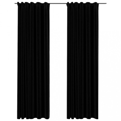 Perdele opace aspect panza, carlige, 2 buc., negru, 140x245 cm foto