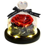 Cumpara ieftin Trandafir Artificial in Cupola Sticla, Baza Lemn, Decor Roz/Rosu/Galben - Obiect Decorativ Casa