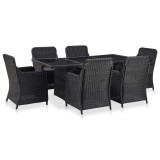 VidaXL Set mobilier de exterior, 7 piese, negru, poliratan 3057808
