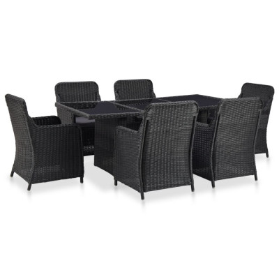 vidaXL Set mobilier de exterior, 7 piese, negru, poliratan foto