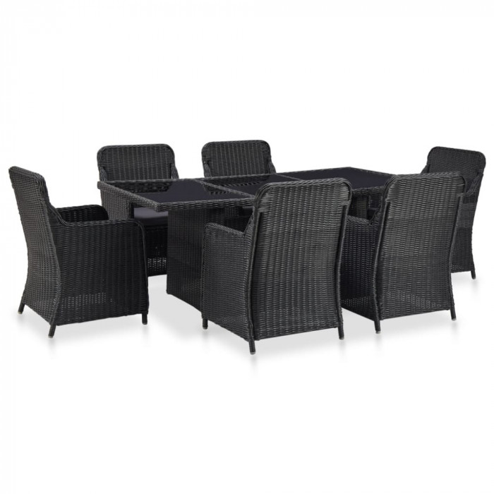 vidaXL Set mobilier de exterior, 7 piese, negru, poliratan