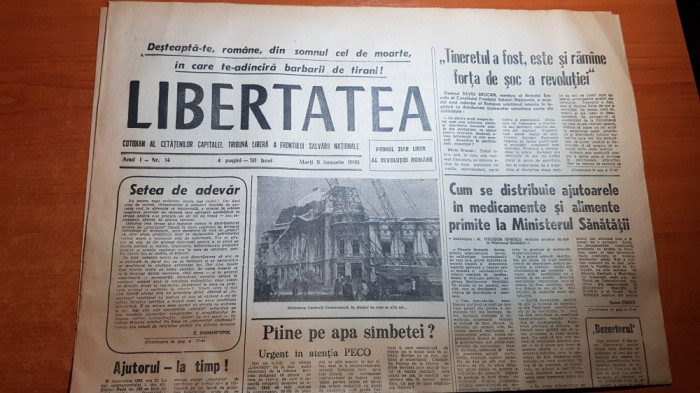 ziarul libertatea 9 ianuarie 1990- articole despre revolutie