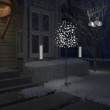 Pom Crăciun Artificial vidaXL 220 cm, 220 LED Alb Rece, cu Flori Cireș, Interior/Exterior, Adaptor 8 Funcții