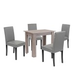 Set masa si scaune Leziter Leon 4+1, gri, stejar York, 4 persoane, confortabil, usor de curatat, spatii mici