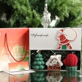 Lumanari Parfumate de Craciun, GIFT BOX din 3 Lumanari din Ceara de Soia, Model B Brad, Manusa, Casuta, 22.5 x 9.5 x 5 cm, Multicolor