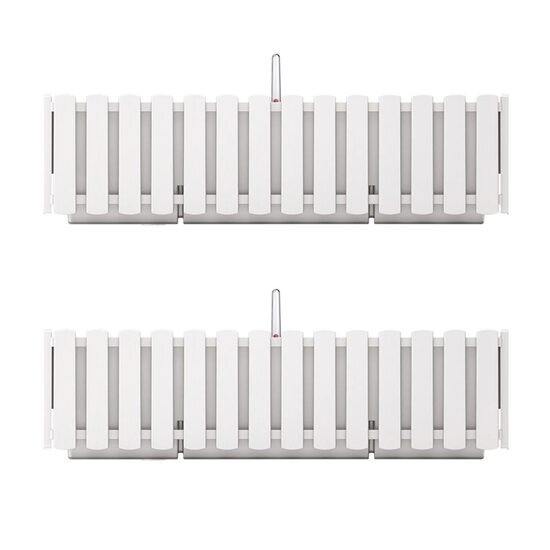 Set 2 jardiniere decorative cu suport metalic, sistem irigare,​​​​​​​ alb, 58x18x16.2 cm, Boardee Fencycase W