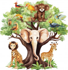 Sticker decorativ, Copacul cu Animale, Maro, 61 cm, 8218ST-1 foto