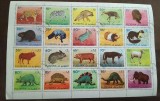 Fujeira &ndash; Faună mondială, bloc de 20 timbre ștampilate (mamifere, dinozauri și animale preistorice) &ndash; A40