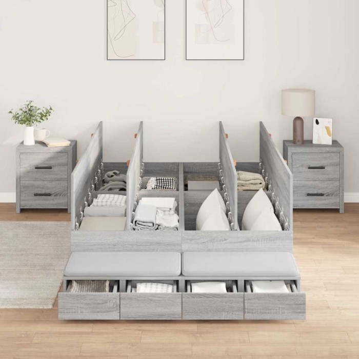 vidaXL Cadru de pat cu depozitare sonoma gri 236.5 x 120 x 31.5 cm 3335634