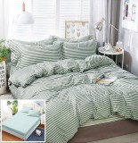 Lenjerie Pat Bumbac Verde cu Elastic, 4 Piese (200x230, 180x200), Husa Pilota, Cearceaf, Fete Perna