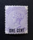 Mauritius 1891 - Seria Definitivă "Regina Victoria" cu Supratipar "ONE CENT" (Marcă Poștală Neștampilată) - Cod: A964