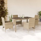 VidaXL Set mobilier de grădină cu perne 5 piese bej poliratan &amp; sticlă