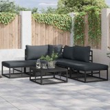 vidaXL Set de canapele pentru grădină cu pernă 5 pcs Negru Aluminiu