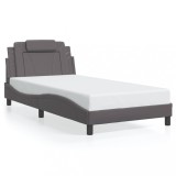 VidaXL Cadru de pat cu lumini LED, gri, 100x200 cm, piele ecologică
