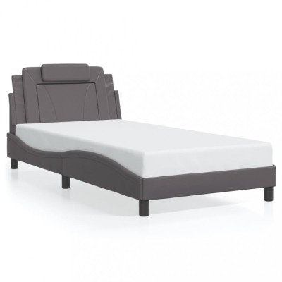 vidaXL Cadru de pat cu lumini LED, gri, 100x200 cm, piele ecologică 3214004 foto
