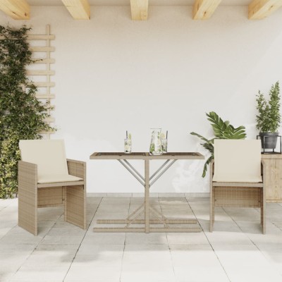 vidaXL Set bistro cu perne, 3 piese, bej, poliratan 365066 foto