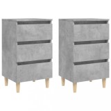 VidaXL Noptiere cu picioare lemn masiv, 2 buc., gri beton, 40x35x69 cm