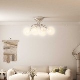 Plafonieră cu abajururi sticlă model reticular 4 becuri LED G9