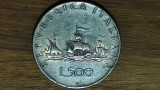 AG10 Italia -moneda colectie argint 11g- 500 lire 1958 corabiile lui Columb -superba!