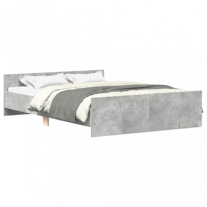 Cadru de pat cu tablie la cap/picioare, gri beton, 135x190 cm