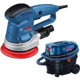 Bosch GEX 34-150 + GAS 12-25 PL - Slefuitor cu excentric 340 W 150 mm + Aspirator umed-uscat 1250 W 200 mbar 25 l priza scule electrice