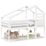 Cumpara ieftin Pat inalt cu acoperis, alb, 80x200 cm, lemn masiv de pin