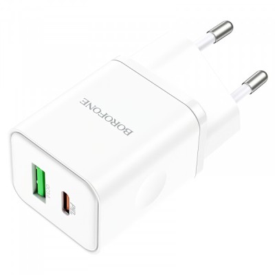 Incarcator Retea Borofone BN7, 20W, 3A, 1 x USB-A - 1 x USB-C, Alb foto