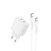 Incarcator tip c pd45w dual port si cablu tip-c la tip-c hoco streamer, white