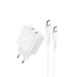Incarcator tip c pd45w dual port si cablu tip-c la tip-c hoco streamer, white