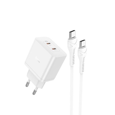 Incarcator tip c pd45w dual port si cablu tip-c la tip-c hoco streamer, white foto