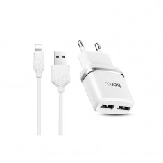 Incarcator 2.4A cu 2 Porturi USB + Cablu Lightning (Alb) C12 HOCO foto